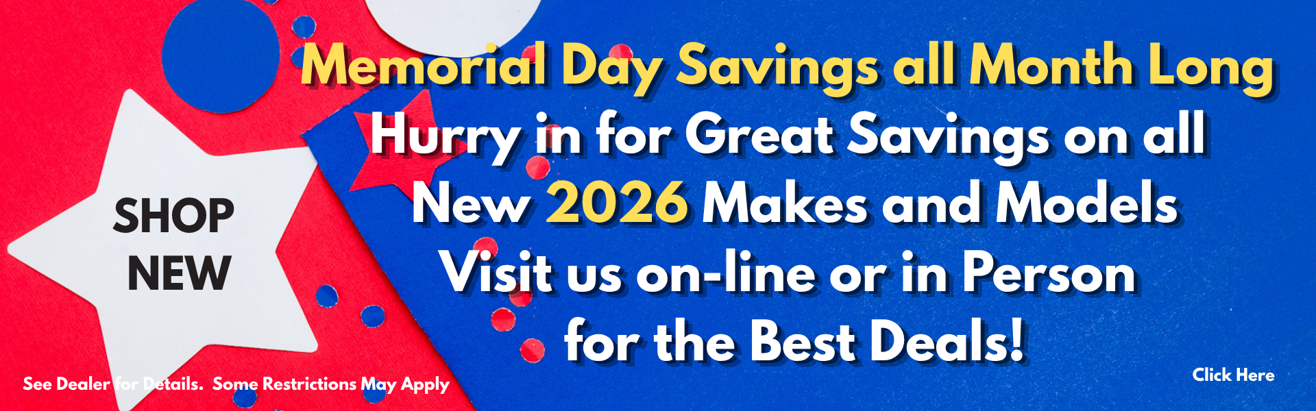 Memorial day savings banner May 2026